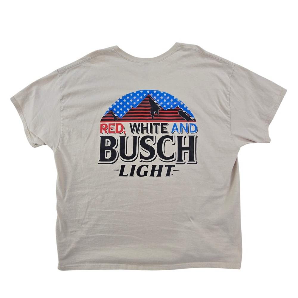 Busch Light Beer T-Shirt Mens 3XL Tan Red White and Busch Patriotic USA America